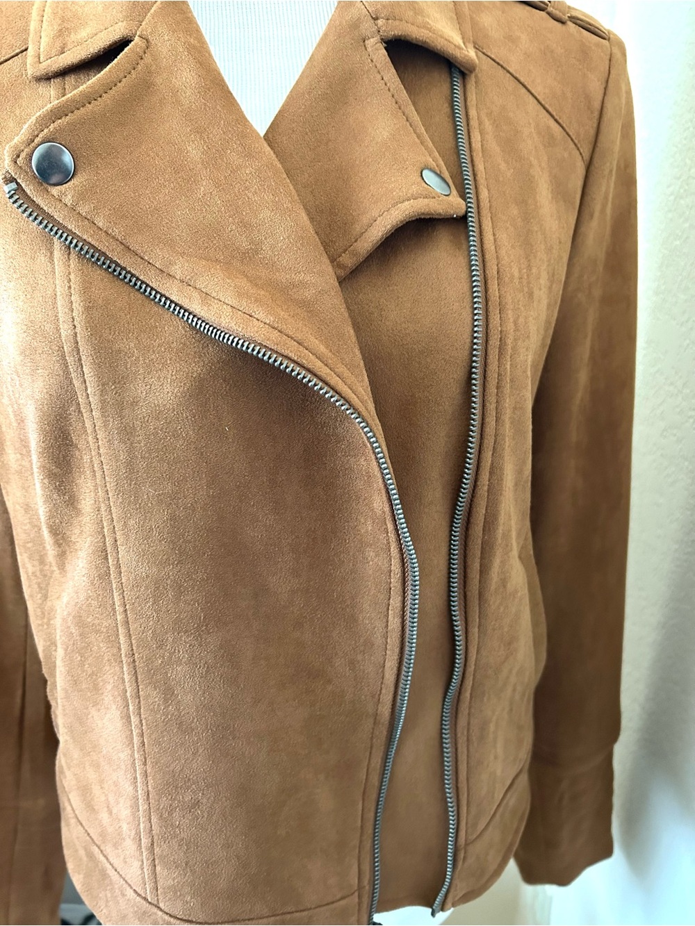Faux Suede Jacket Motorcycle Style Jacket Dakota Jacket Rust Brown Faux Suede - Picture 3 of 7